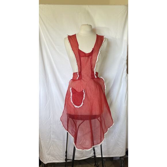 Authentic 1950s Sheer Apron Scarlet Organza Entertaining Pin-Up Chic - Picture 2 of 16